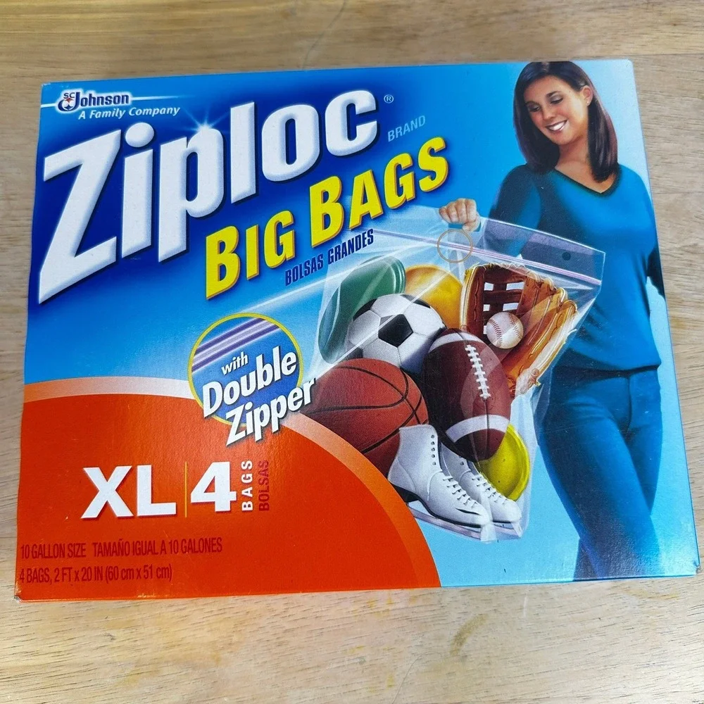 Ziploc Big Bags XL 10 Gallon Double Zipper Sturdy Handle 2 Boxes of 4 Bags NOS